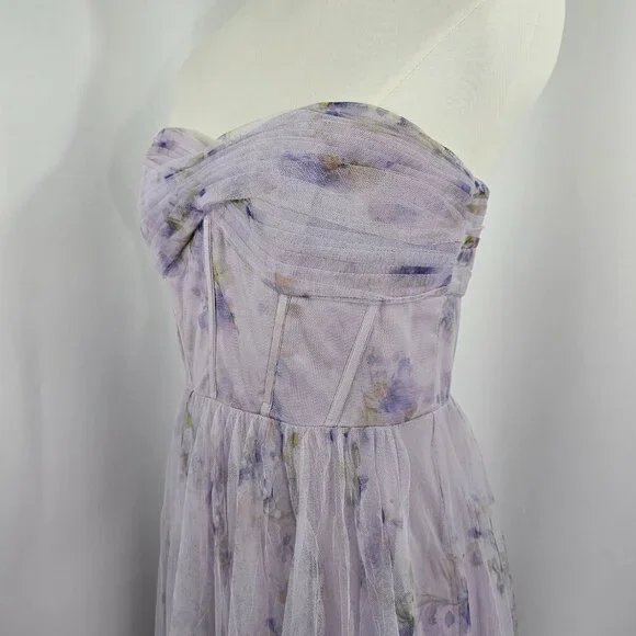 Dessy Collection Purple Floral Corset Strapless Chiffon Maxi Dress Size 4R NWOT - Picture 5 of 14